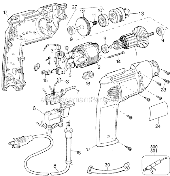 Page A Diagram and Parts List for 27104 Type 1 Black and Decker Electric Drill